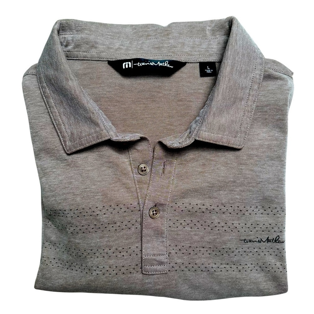 Travis Mathew Men’s L Pima Cotton Blend Woodland Heather Brown Polo Golf Shirt